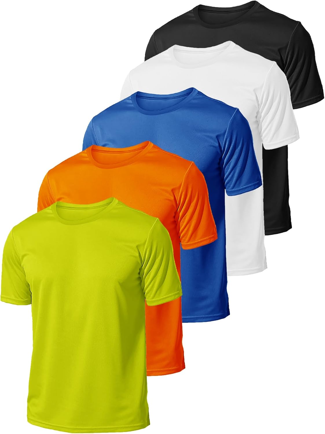 5 Pack Mens Short Sleeve Quick Dry Active Athletic T Shirt Running Gym Workout Tee Tops