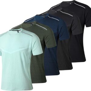 5 Pack Men\u2019s Active Quick Dry Crew Neck T Shirts | Athletic Running Gym Workout Short Sleeve Tee Tops Bulk