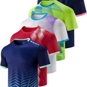 5 Pack Men\u2019s Active Quick Dry Crew Neck T Shirts | Athletic Running Gym Workout Short Sleeve Tee Tops Bulk