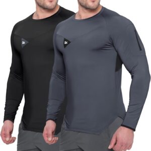 BROKIG Men's Armzip Long Sleeve Running Shirts Quick Dry Sun Protection UV UPF 50+ Jogging T Shirts Zip Pocket Gym Workout