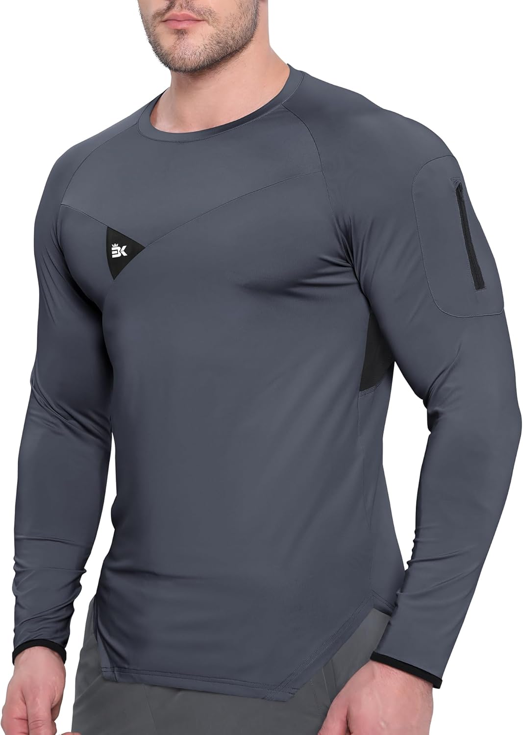 BROKIG Men's Armzip Long Sleeve Running Shirts Quick Dry Sun Protection UV UPF 50+ Jogging T Shirts Zip Pocket Gym Workout - Image 8