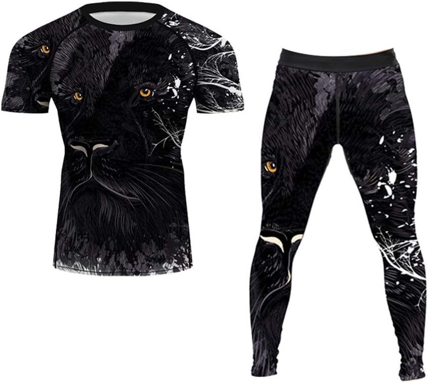 CHOO Men's Lion Series MMA BJJ Cross Training Rash Guard Shorts Spat No Gi Set - Image 11