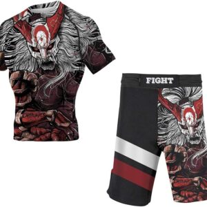 CHOO Men's Mask Samurai Moisture Wicking Gym T-Shirt Quick-Dry Stretch Clothing 2-Pack (Shortsleeve + Shorts), XX-Large