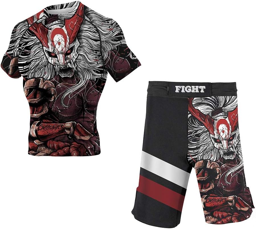 CHOO Men's Mask Samurai Moisture Wicking Gym T-Shirt Quick-Dry Stretch Clothing 2-Pack (Shortsleeve + Shorts), XX-Large