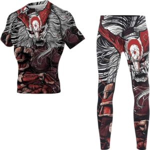 CHOO Men's Mask Samurai Moisture Wicking Gym T-Shirt Quick-Dry Stretch Clothing 2-Pack (Shortsleeve + Spats), XX-Large