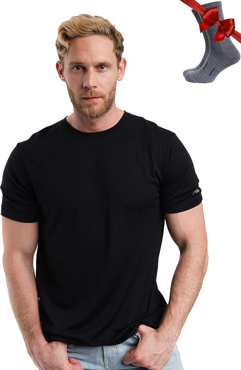 Merino Wool T-Shirt Mens - Merino Wool Undershirt Thermal Shirt for Men and Hiking Socks