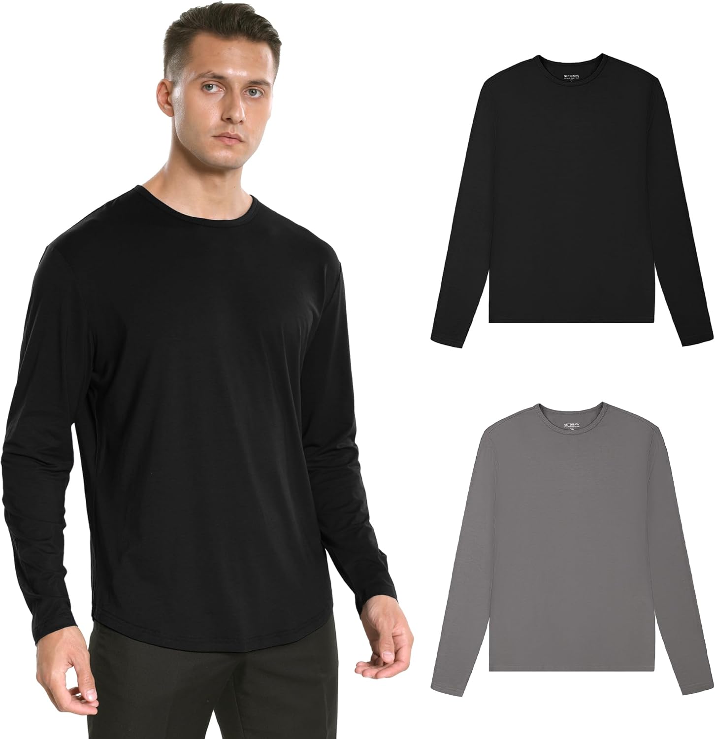 netdraw Men's Ultra Soft Bamboo Viscose T-Shirt Curve Hem Lightweight Cooling Short\/Long Sleeve Casual Basic Tee Shirt