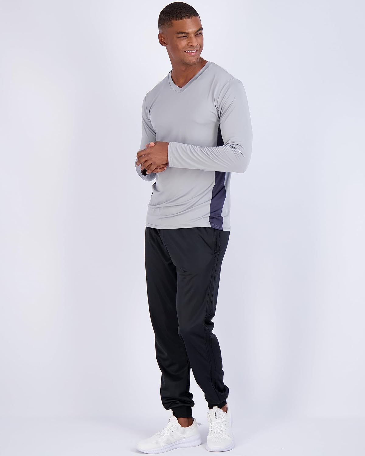 Real Essentials 4 Pack: Men's Dry Fit Long Sleeve V-Neck Active T-Shirt - Athletic Outdoor UPF 50+ - Set 4, 3X - Image 5