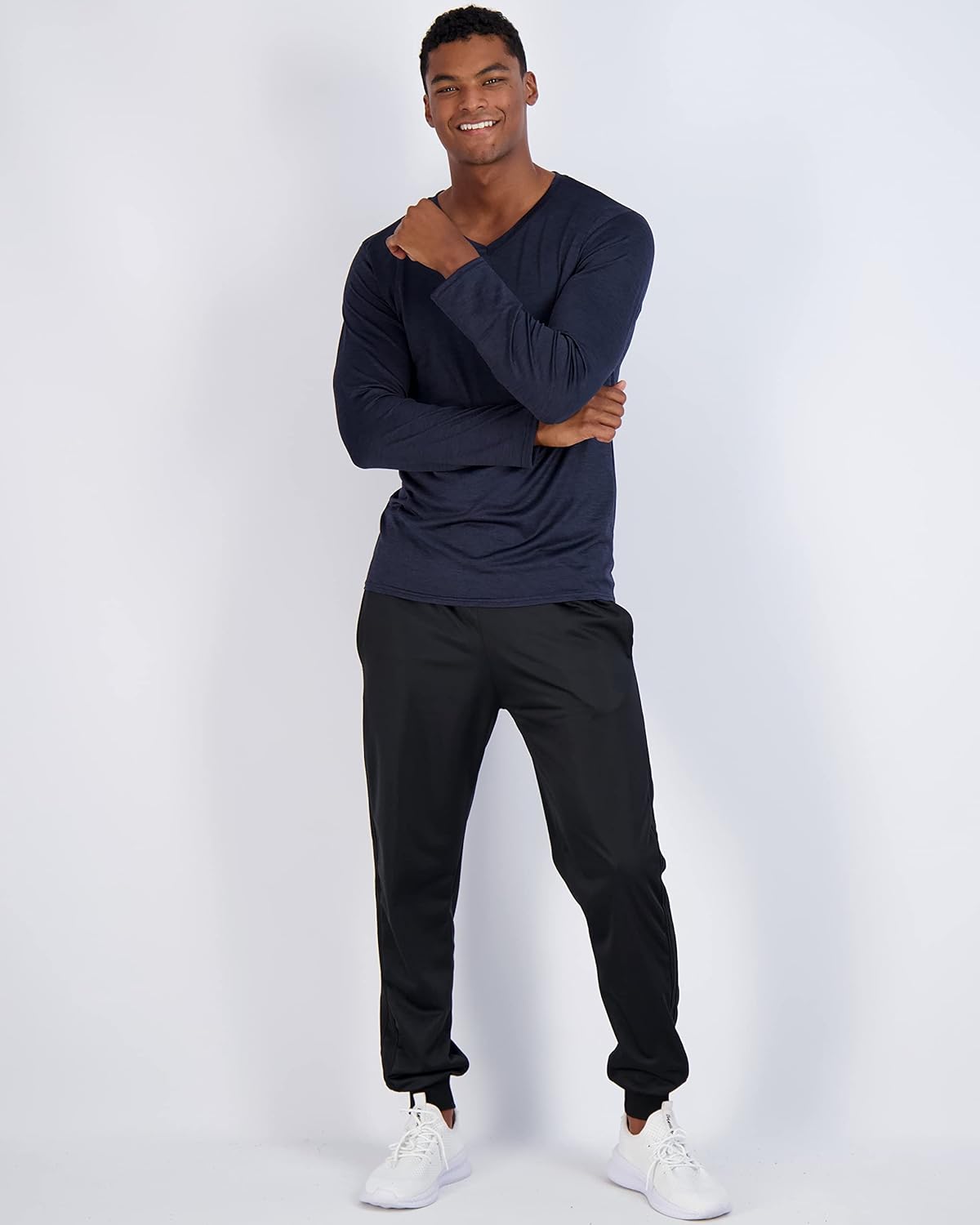 Real Essentials 4 Pack: Men's Dry Fit Long Sleeve V-Neck Active T-Shirt - Athletic Outdoor UPF 50+ - Set 5, 3X - Image 5