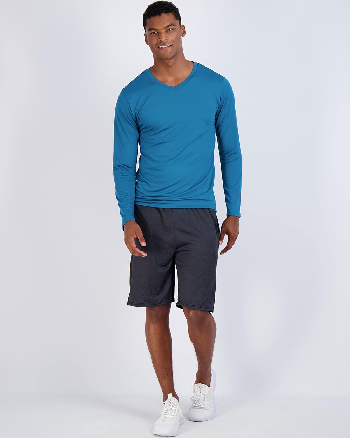 Real Essentials 4 Pack: Men's Dry Fit Long Sleeve V-Neck Active T-Shirt - Athletic Outdoor UPF 50+ - Set 7, 3X - Image 5