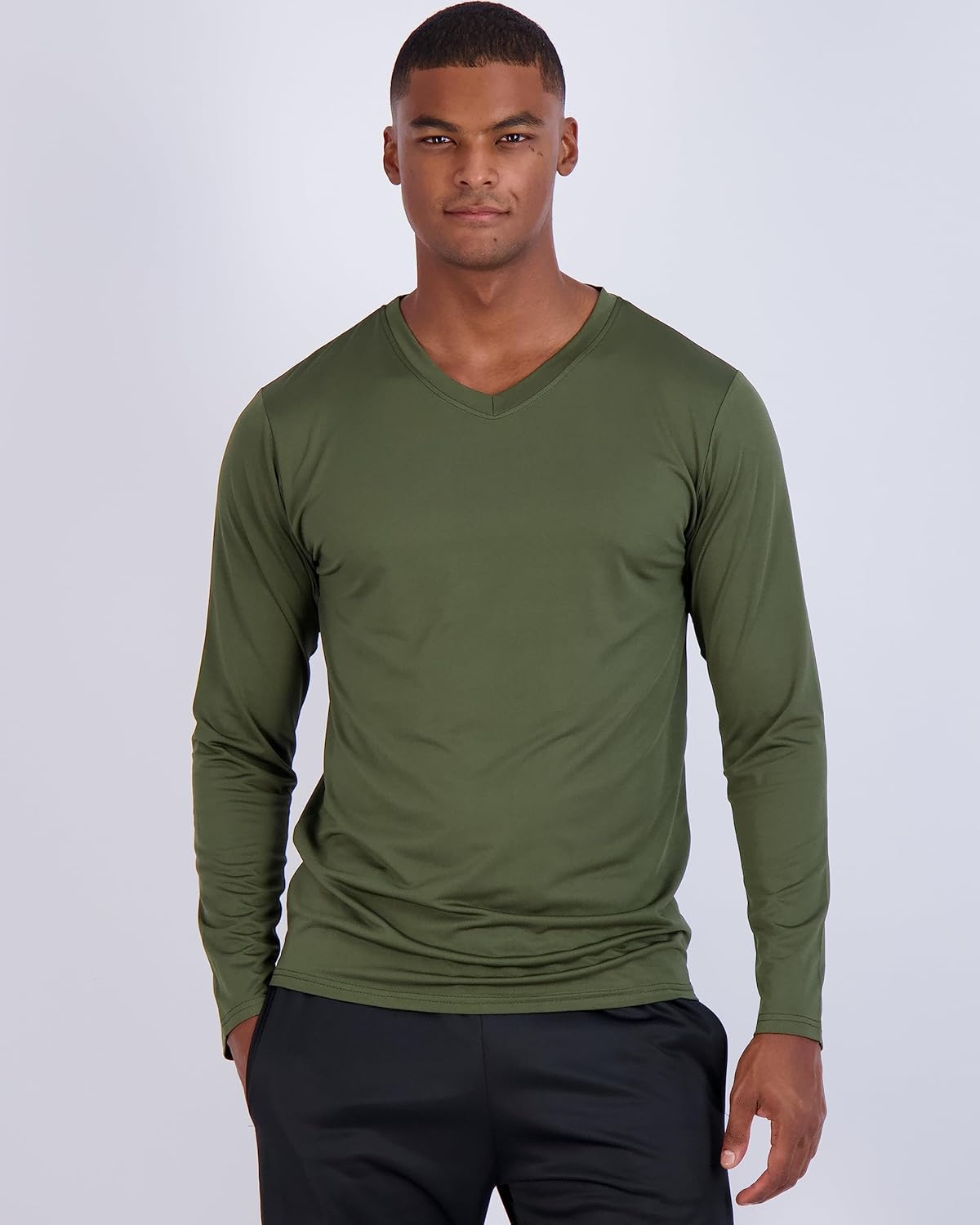 Real Essentials 4 Pack: Men's Dry Fit Long Sleeve V-Neck Active T-Shirt - Athletic Outdoor UPF 50+ (Available in Big & Tall) - Image 2