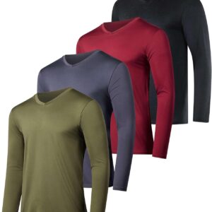 Real Essentials 4 Pack: Men's Dry Fit Long Sleeve V-Neck Active T-Shirt - Athletic Outdoor UPF 50+ (Available in Big & Tall)