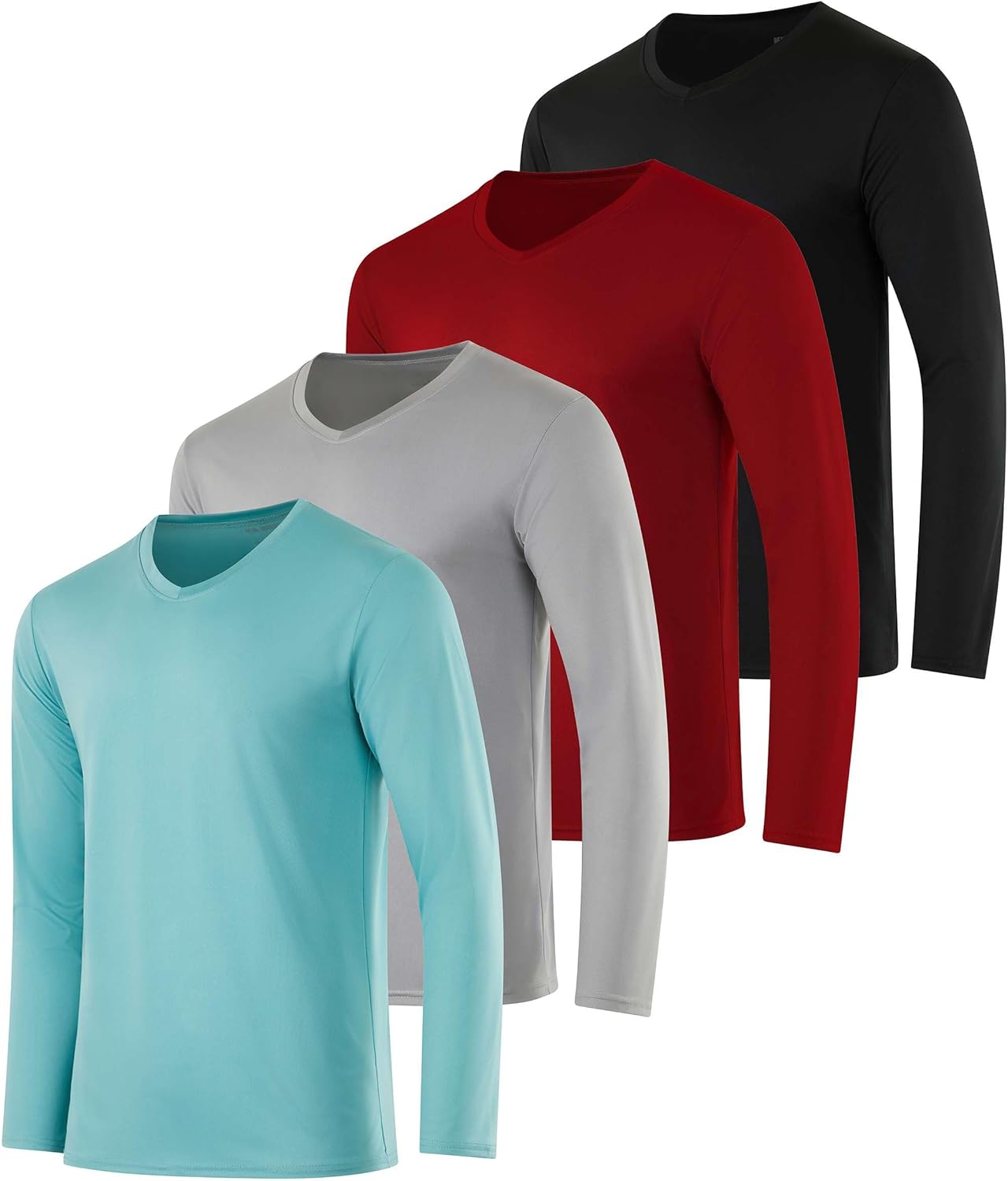 Real Essentials 4 Pack: Men's Dry Fit Long Sleeve V-Neck Active T-Shirt - Athletic Outdoor UPF 50+ (Available in Big & Tall) - Image 8