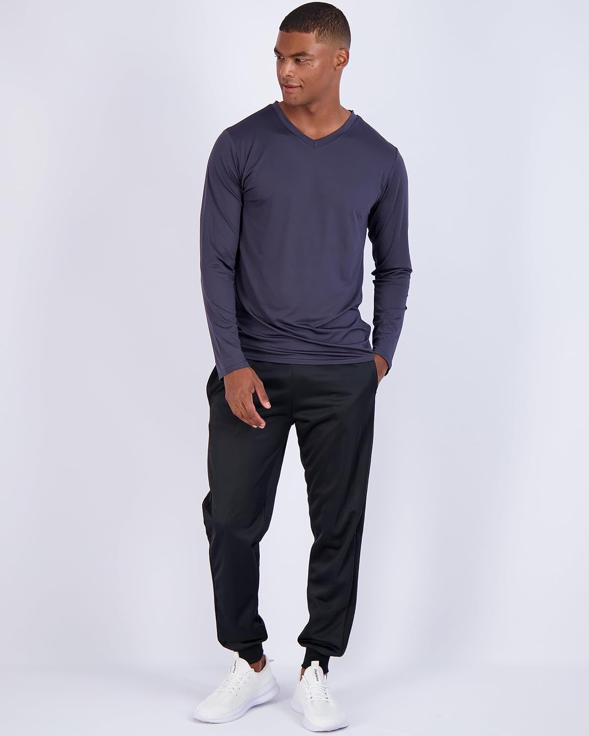 Real Essentials 4 Pack: Men's Dry Fit Long Sleeve V-Neck Active T-Shirt - Athletic Outdoor UPF 50+ (Available in Big & Tall) - Image 5