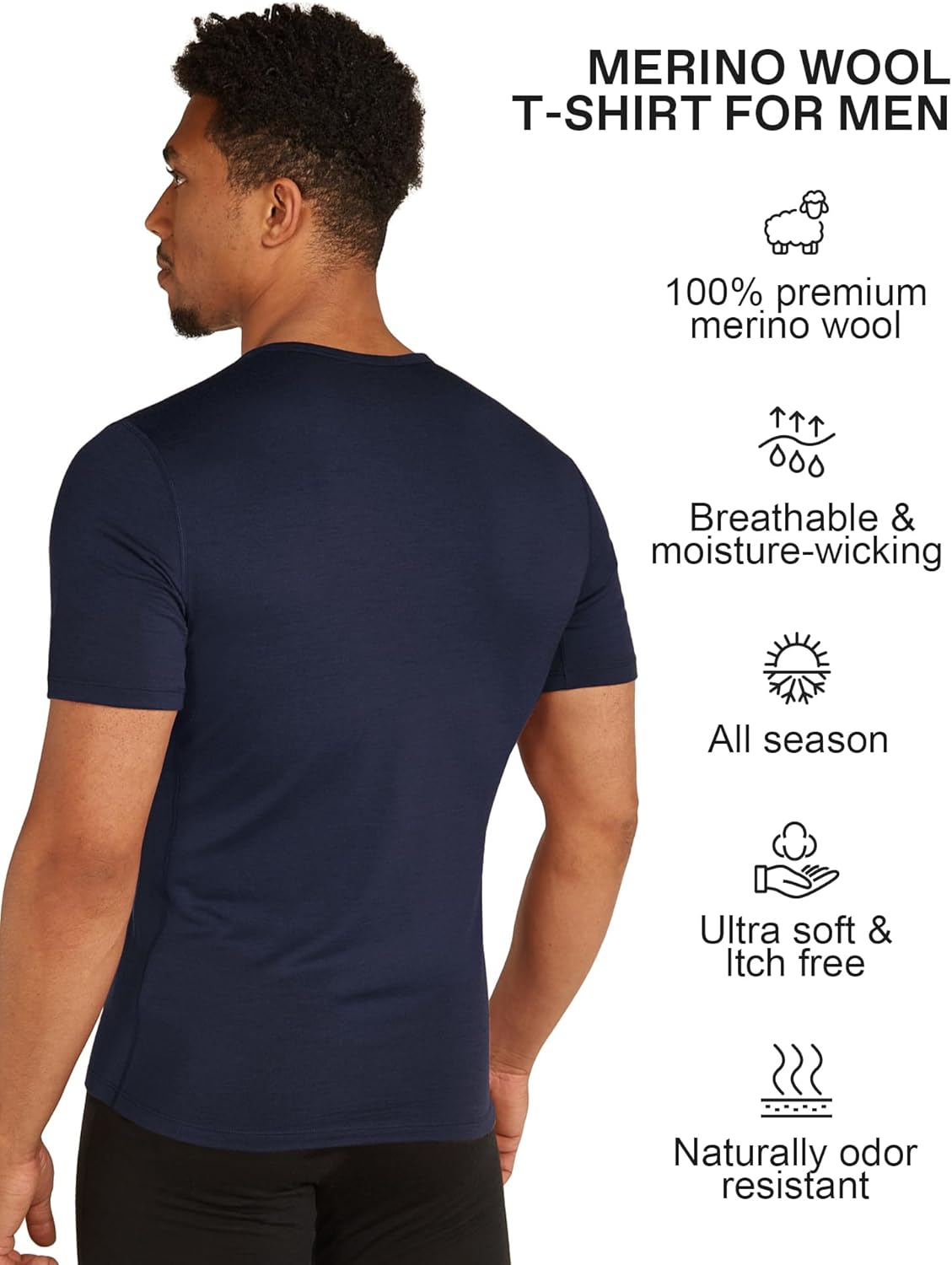 SIORO 100% Merino Wool T-Shirt for Men Short Sleeve Base Layers Odor Resistance Crew Neck Undershirt for Outdoor Hiking S-XXL - Image 2