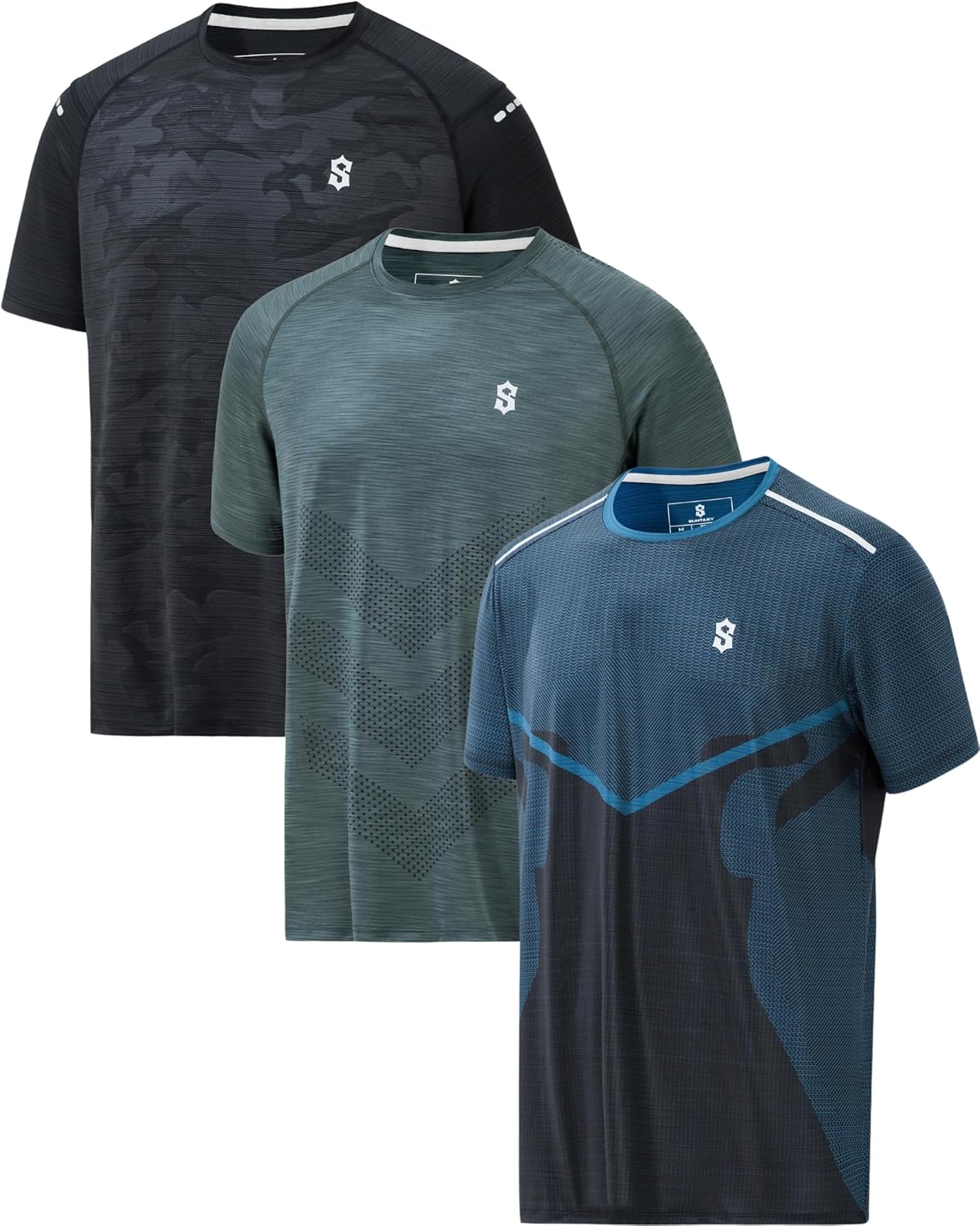 SUNTASY Men's Dry Fit Workout Shirts - Moisture-Wicking, Quick-Dry, 4-Way Stretch Premium Athletic Tees for Running & Sports