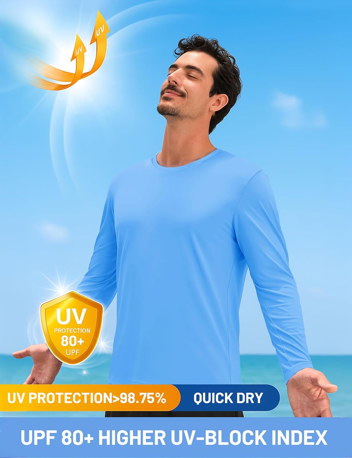 TACVASEN Men's Long Sleeve UPF 80+ Shirts Sun Protection UV SPF Shirts Rash Guard Fishing Running Quick Dry Lightweight - Image 3