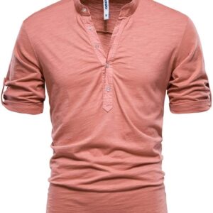 THJKUPO Slim Stand Collar Sports Men's T-Shirt Breathable Quick Drying T-Shirt V-Neck T-Shirt Men's Shirt